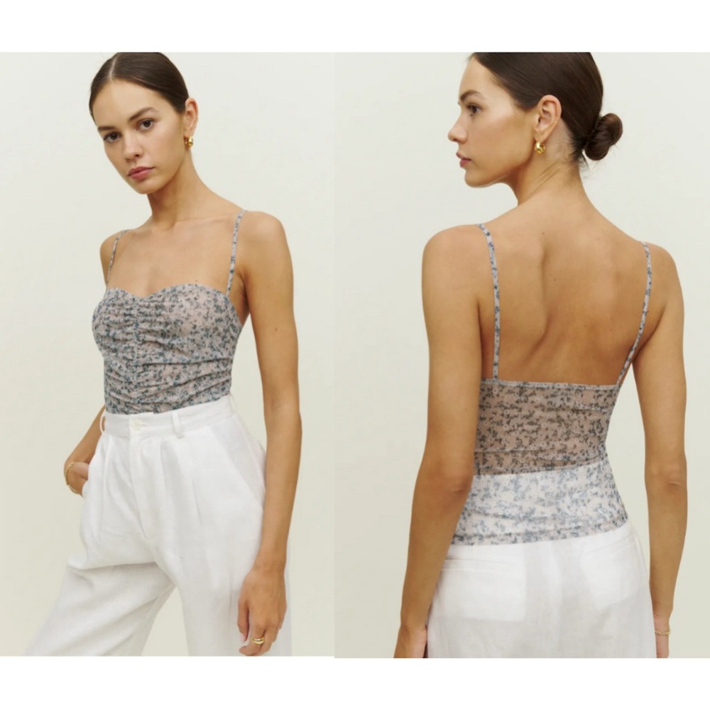 Reformation Kynlee Knit Tank Floral Ditsy Dainty Ruched Trendy Mesh Layering